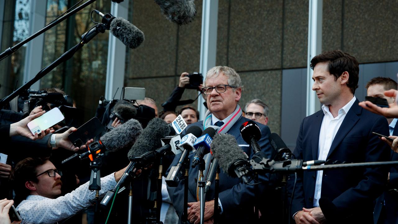 Journalists Chris Masters and Nick McKenzie after the judgment in Ben Roberts Smith v Nine. Picture: NCA NewsWire / Nikki Short