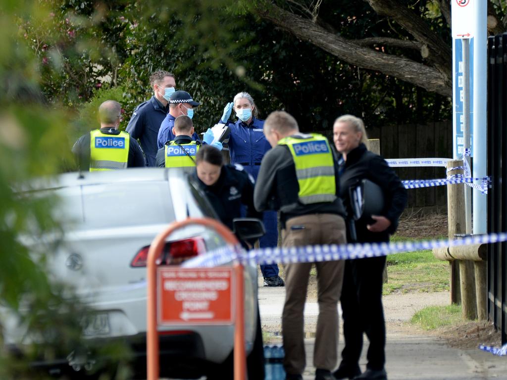 Police at the scene where a body has been found in Donnelly Recreation Reserve, Cranbourne. Picture: Andrew Henshaw