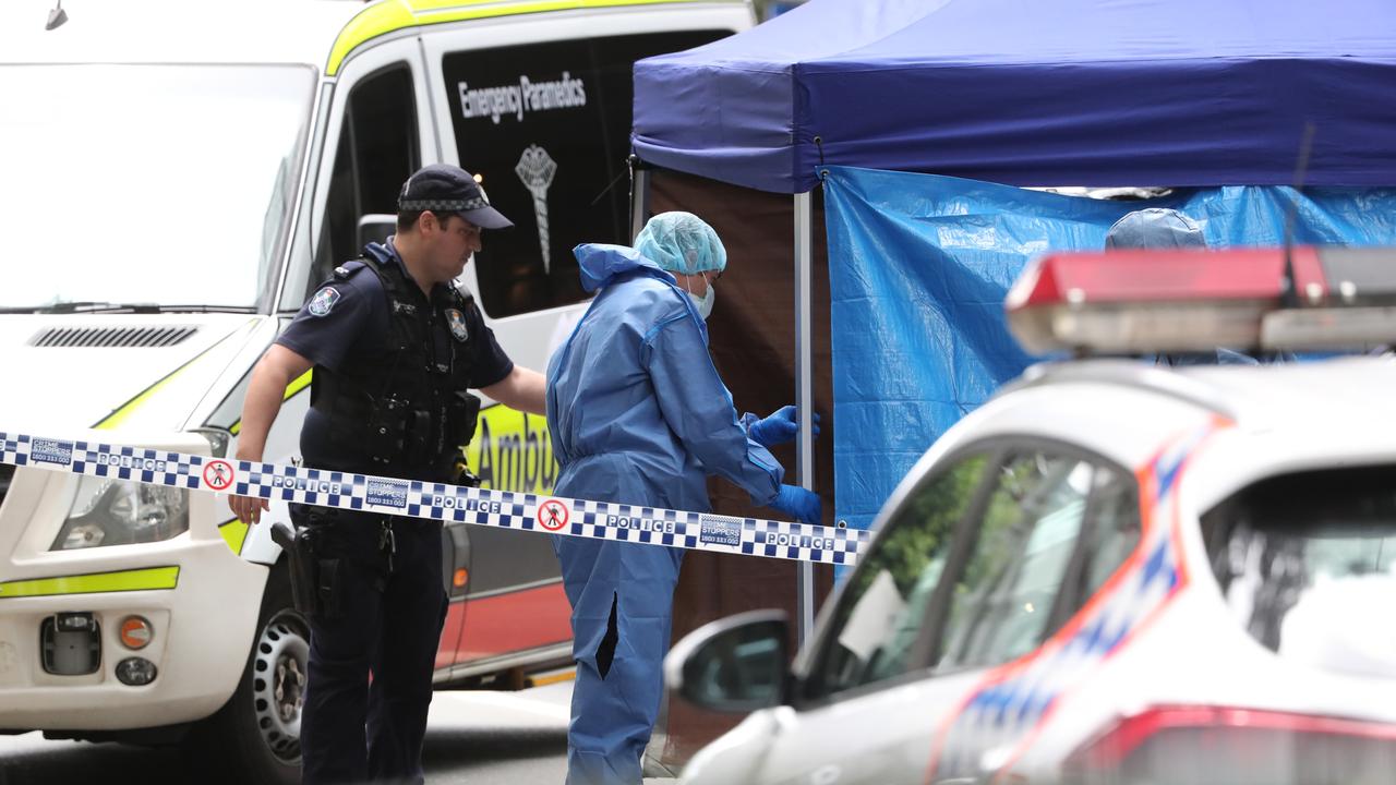 Police at the scene of a shooting in Mary Street in the Brisbane CBD. Pic Peter Wallis