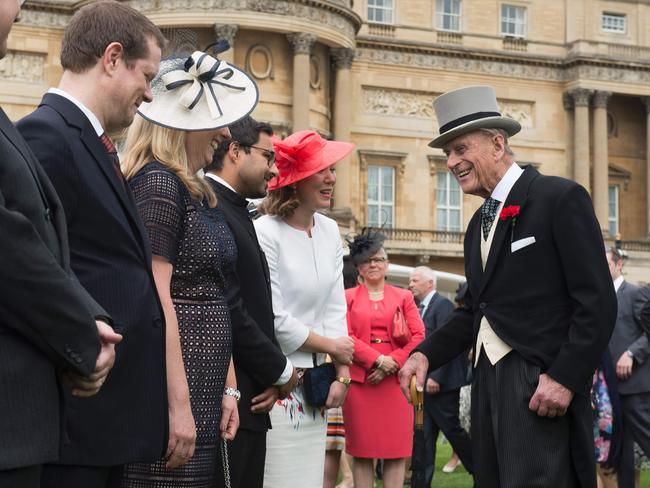 Britain’s Prince Philip, Duke of Edinburgh greets guests at a garden party at Buckingham Palace in London on May 16, 2017. Picture: AFP
