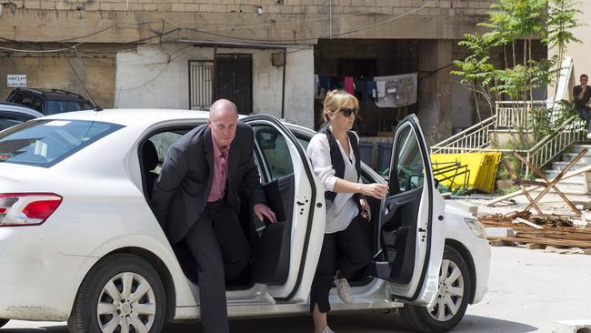 Nine’s head of news Darren Wick, left, pictured arriving at Baabda Women's Jail in Beirut where Australian mother Sally Faulkner and 60 Minutes’ Tara Brown are being held. Picture: Ben Stevens/i-Images