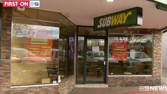 The Croydon subway store that was targetted by the couple in Melbourne. Picture: Channel 9