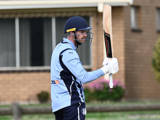 Newtown & Chilwell's Lachie Sperling brings up his half century against Highton. Picture: Wes Cusworth