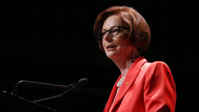 Julia Gillard, Chair of Beyond Blue speaks during the City of Sydney CityTalks event at Sydney Town Hall on October 29, 2019 in Sydney, Australia. (Photo by Lisa Maree Williams/Getty Images)