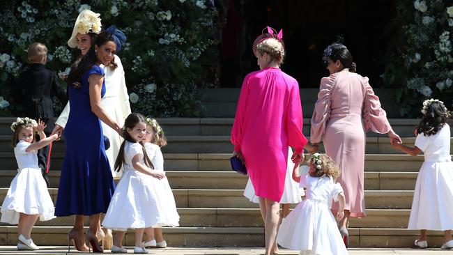 Princess Charlotte of Cambridge with the other flowergirls at Meghan and Harry’s 2018 wedding. Picture: Jane Barlow/Getty