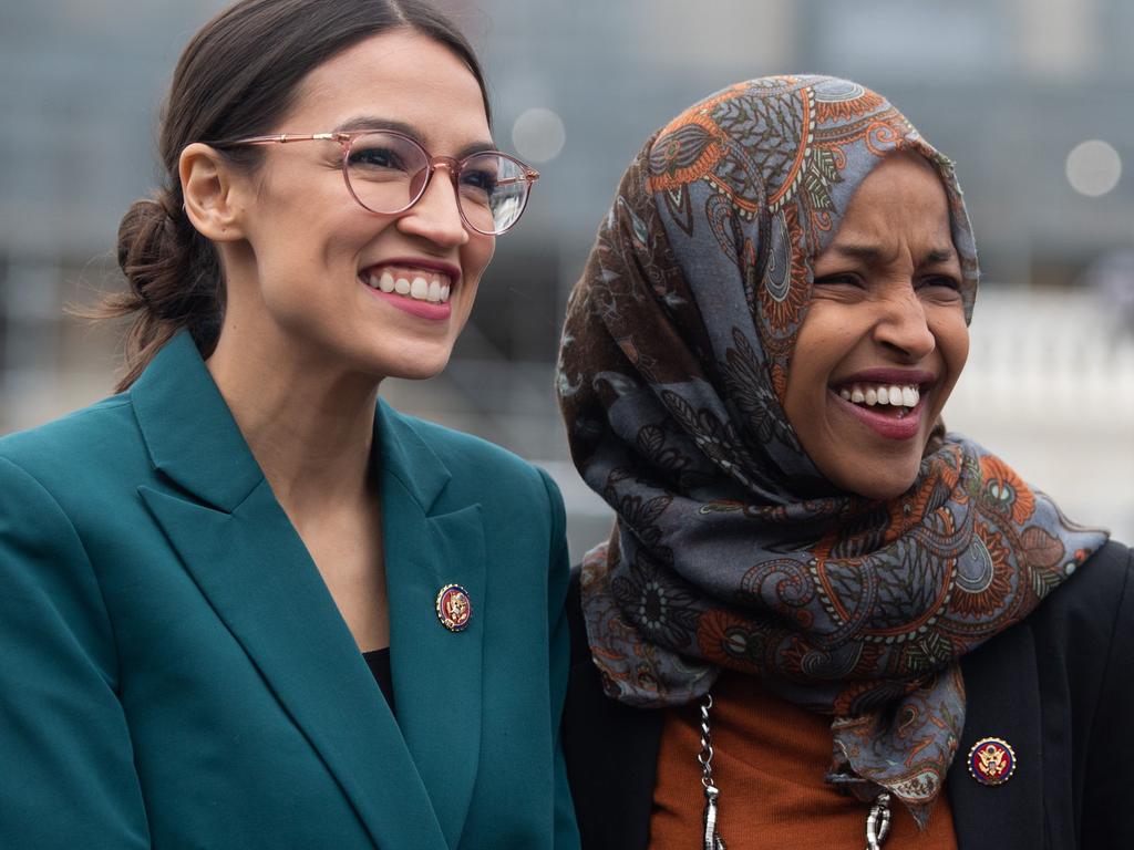 US Representative Alexandria Ocasio-Cortez, Democrat of New York, and US Representative Ilhan Omar (R), Democrat of Minnesota. Picture: SAUL LOEB / AFP.