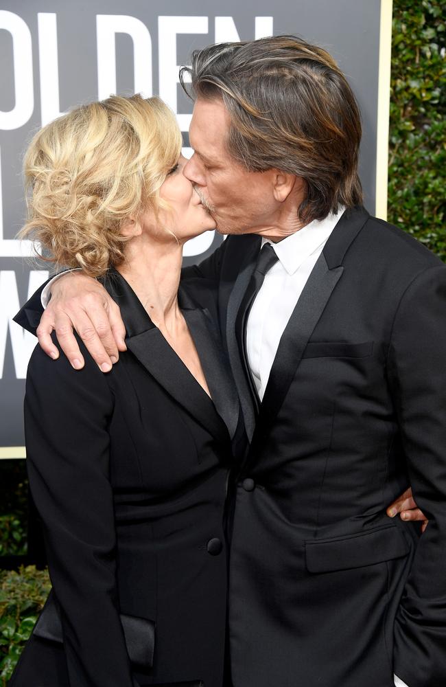 Kyra Sedgwick and Kevin Bacon attend The 75th Annual Golden Globe Awards at The Beverly Hilton Hotel on January 7, 2018 in Beverly Hills, California. Picture: Getty