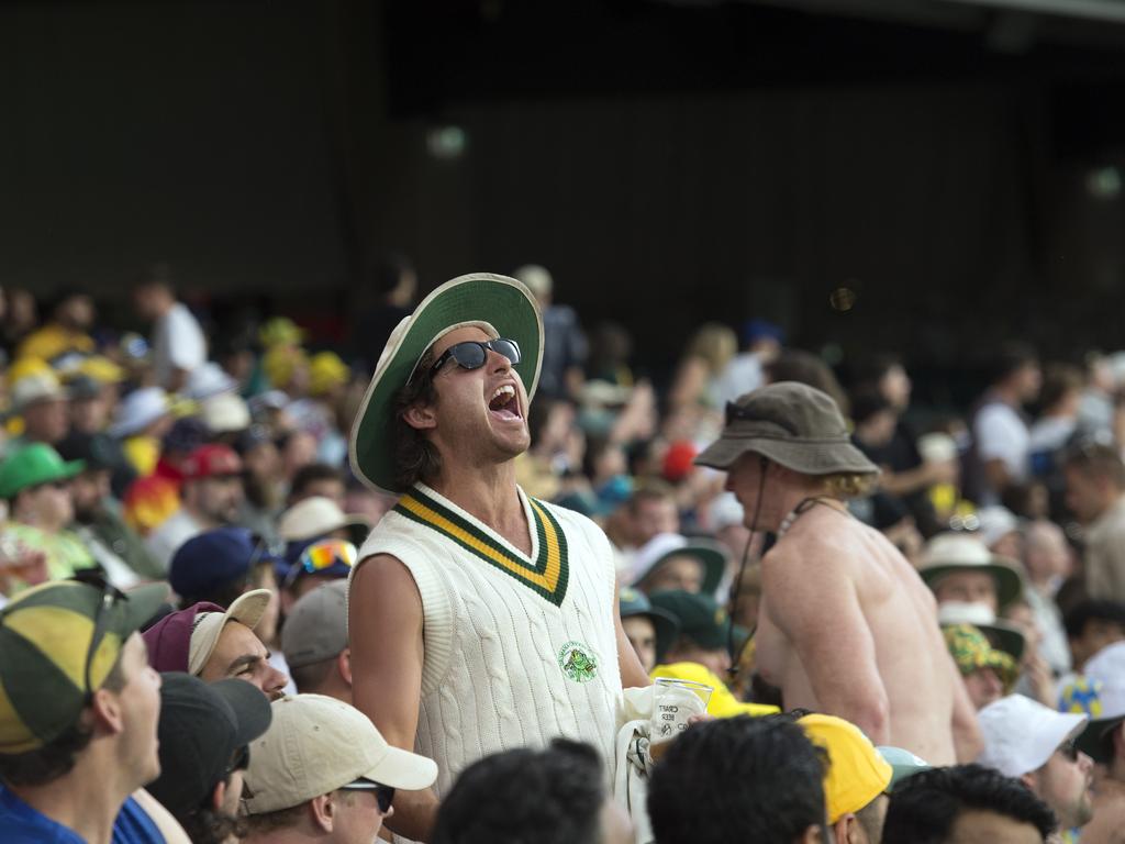 A fan cheers on the Aussies during day one. Picture: David Smith