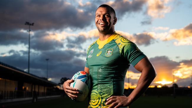 Kurtley Beale in the official Wallabies 2019 Rugby World Cup indigenous jersey. Photo: Rugby AU Media/Stuart Walmsley