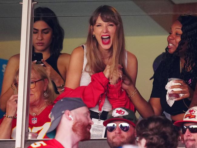 Taylor Swift was a surprise A-list attendee at the game between the Chicago Bears and the Kansas City Chiefs at Arrowhead Stadium. Picture: Jason Hanna/Getty Images