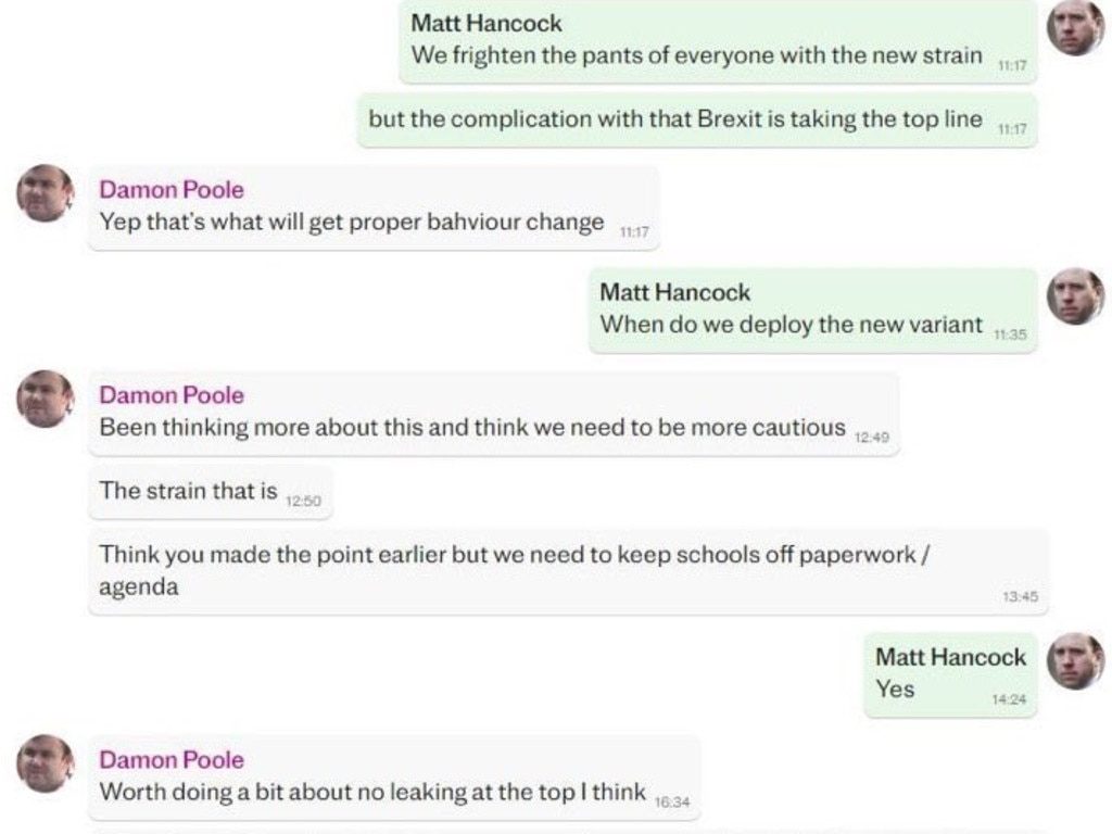Matt Hancock’s leaked WhatsApp messages. Source: The Telegraph