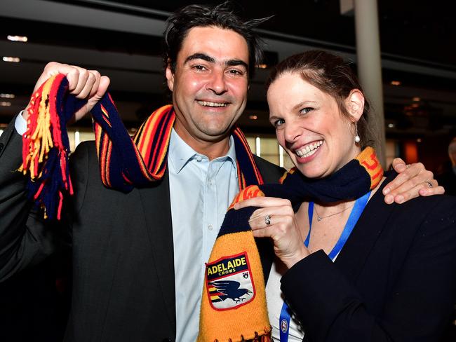 AFL Preliminary Final - Adelaide Crows vs Geelong Cats at Adelaide Oval.David Penberthy & wife MP Kate Ellis at the AFL Function dinner at Adelaide Oval before the game.picture: Bianca De Marchi