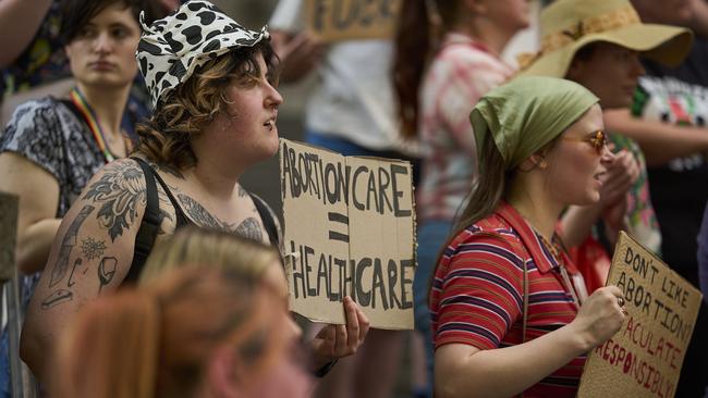 Pro-choice protesters outside Parliament House in Adelaide, in October 2024. Picture: Matt Loxton