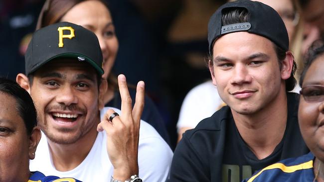 Cyril Rioli and Daniel Rioli watch Willie’s debut. Picture: Getty Images