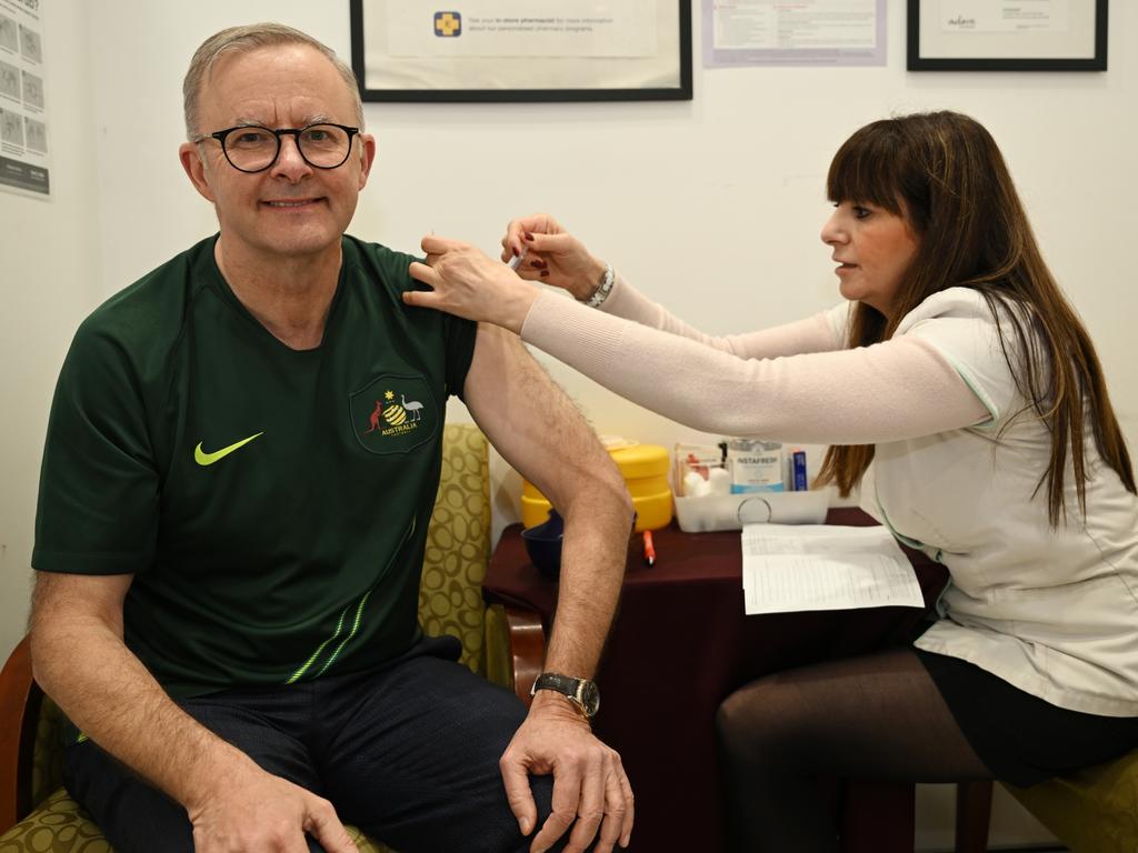 Prime Minister Anthony Albanese recently received his fourth dose of a Covid-19 vaccine in Sydney. More Australians are now eligible to receive a fourth jab. Picture: Dean Lewins / Pool / Getty Images