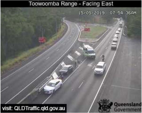 Traffic is down to one lane after a prang on the Toowoomba Range. Picture: Contributed