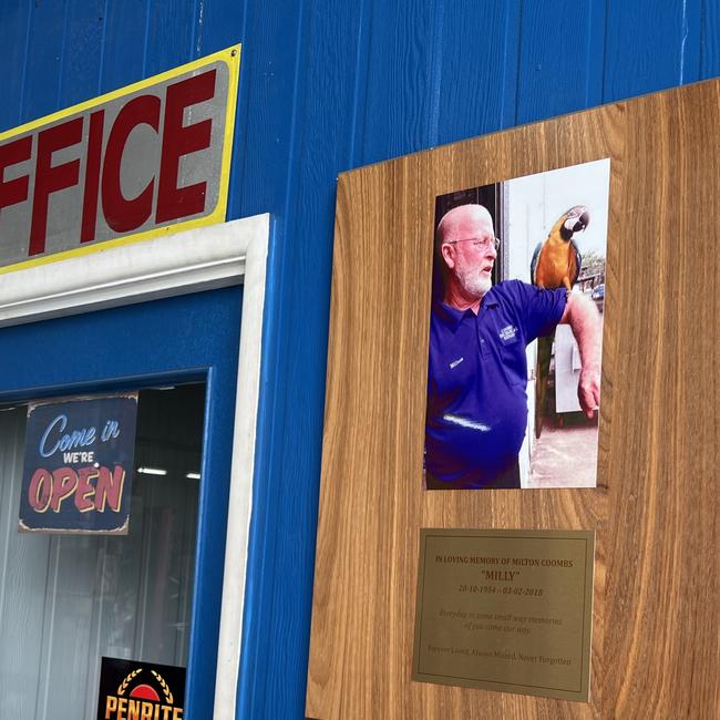 A plaque commemorating Milton Coombs is still kept at the Coombs Mechanical Repairs shop in Gladstone, honouring the late mechanic. Picture: Supplied