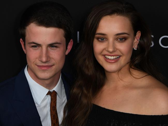 Actors Dylan Minnette and Katherine Langford arrives for the premiere Of Netflix's '13 Reasons Why' at Paramount Pictures Studio in Los Angeles, California on March 30, 2017.  / AFP PHOTO / Mark RALSTON