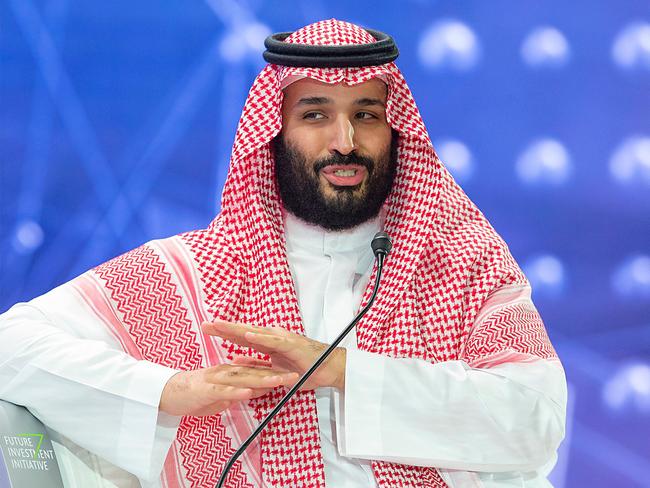 A handout picture provided by the Saudi Royal Palace on October 24, 2018, shows Saudi Crown Prince Mohammed bin Salman speaking during a joint session of the Future Investment Initiative (FII) conference in the capital Riyadh, which included the Crown Prince of Bahrain and the Lebanese Prime Minister. (Photo by Bandar AL-JALOUD / Saudi Royal Palace / AFP) / RESTRICTED TO EDITORIAL USE - MANDATORY CREDIT "AFP PHOTO / SAUDI ROYAL PALACE / BANDAR AL-JALOUD" - NO MARKETING - NO ADVERTISING CAMPAIGNS - DISTRIBUTED AS A SERVICE TO CLIENTS