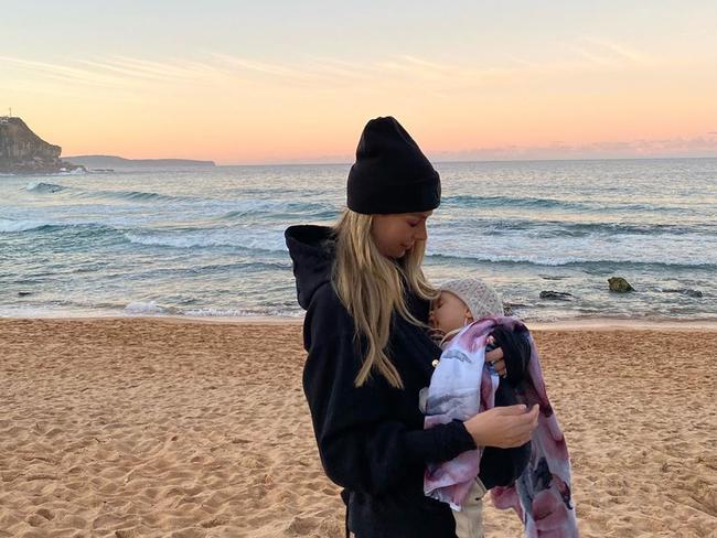 Jennifer Hawkins with her daughter in an Instagram post.