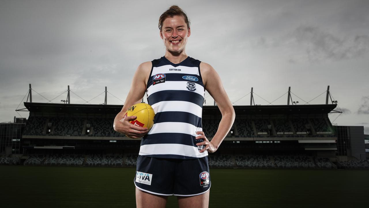 GEELONG, VICTORIA - DECEMBER 13: Erin Hoare poses during the Geelong Cats AFLW Leadership Announcement at GMHBA Stadium on December 13, 2018 in Geelong, Australia. (Photo by Scott Barbour/AFL Media/Getty Images)