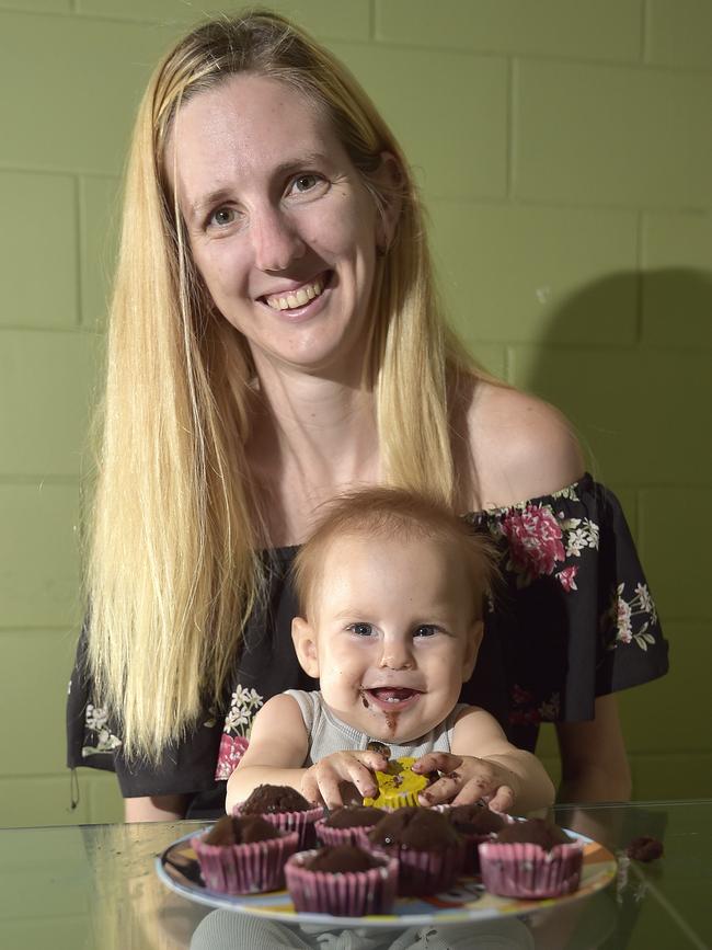 Townsville mum Traci Nicol has experimented with extensive ingredients to make her own baby food to help manage her 10 month old Sammy's allergies. PICTURE: MATT TAYLOR.