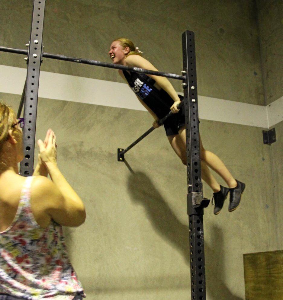 Charlie Morgan - doing her first ever Bar Muscle Up (aged 15). Picture: Contributed