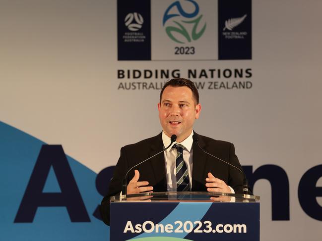 SYDNEY, AUSTRALIA - FEBRUARY 11: FFA CEO James Johnson speaks on stage during Football Australia's FIFA 2023 Women's World Cup Bid Media Opportunity at Terrace on the Domain on February 11, 2020 in Sydney, Australia. (Photo by Mark Metcalfe/Getty Images)