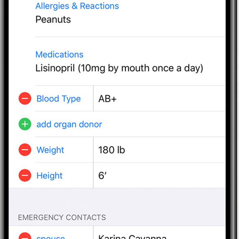 You can add information like blood type, allergies, medications and emergency contacts to your Medical ID.