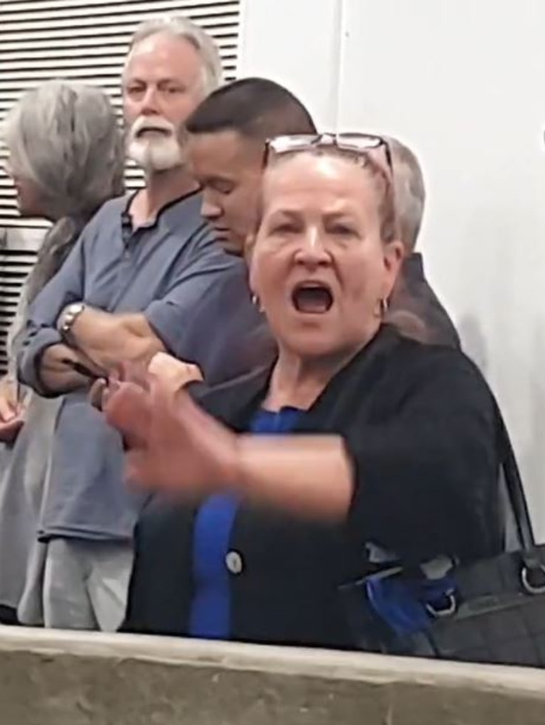 A woman from the anti-drag camp yells at LGBTQIA+ protesters. Picture: Facebook