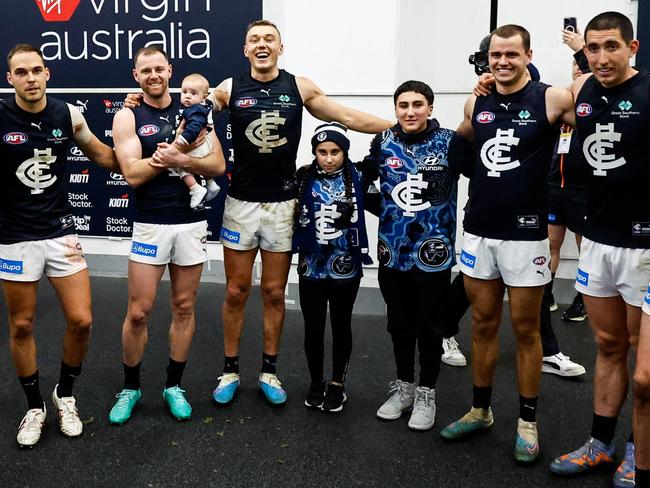 The Blues packed out the rooms post game. Picture: Dylan Burns/AFL Photos via Getty Images