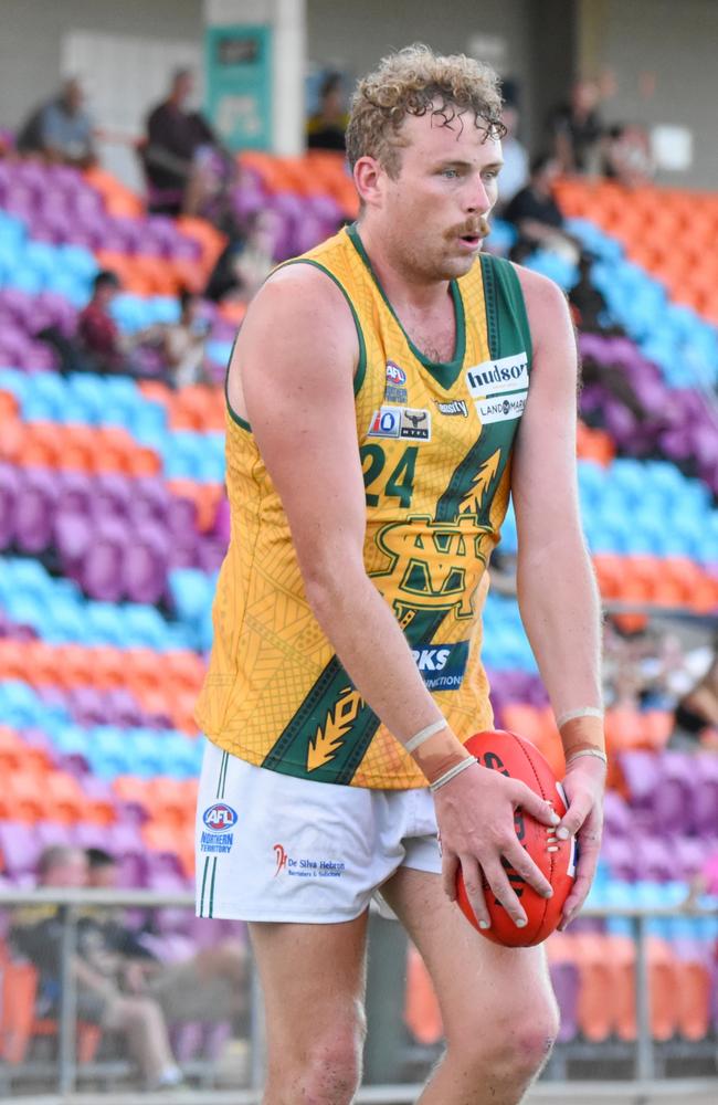 St Mary's vice captain Jackson Calder scored nine goals against Darwin Buffaloes in Round 9 of the 2023-24 NTFL season. Picture: Tymunna Clements / AFLNT Media