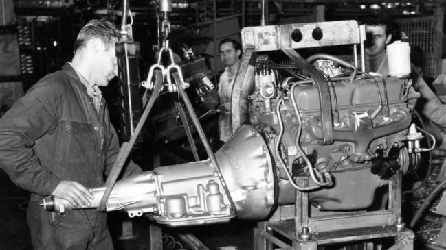 A worker building an engine at the Tonsley Park Chrysler plant in 1967.