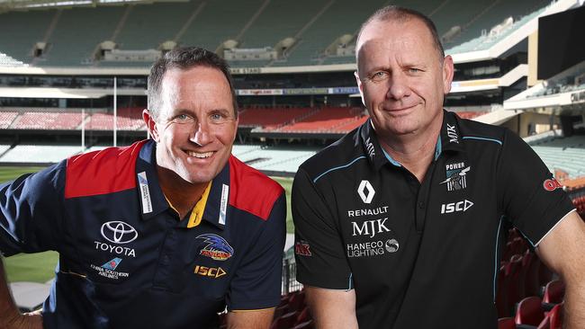 Both coaches of the South Australian clubs, Don Pyke and Ken Hinkley, are Coach of the Year candidates. Picture: Sarah Reed