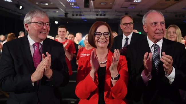 Former Australian Prime Ministers Kevin Rudd, Julia Gillard and Paul Keating.