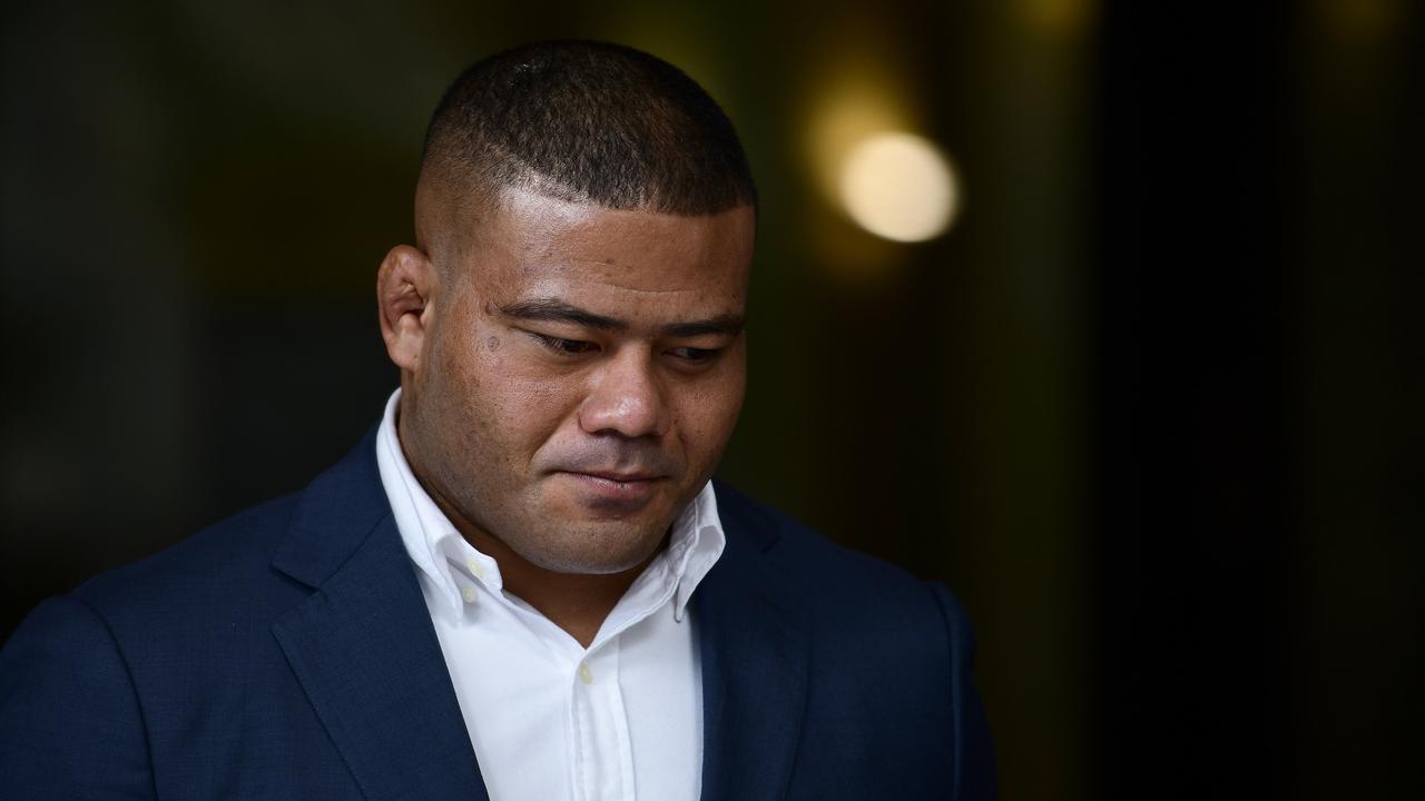 Waratahs and Wallabies player Tolu Latu leaves the Downing Centre Local Court.