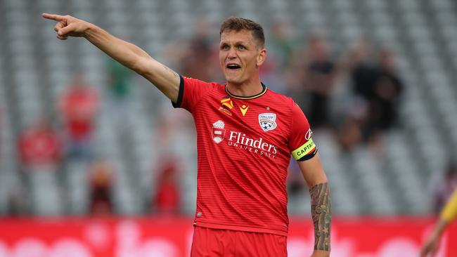 Michael Jakobsen of Adelaide United in action. Picture: Ashley Feder/Getty Images.