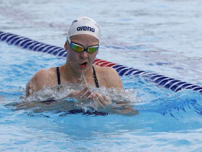 Swimmers gathered for training at the Dolphins emerging swimmers camp in Southport. Isabella Johnson from NSW. Picture: Tertius Pickard