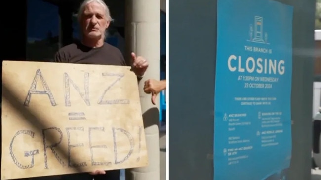 Activist Kim Grace is unhappy about the closure of an ANZ bank branch in the Blue Mountains, NSW. Picture: Nine News