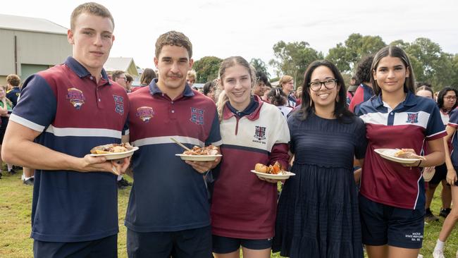 Deagan Powell Ty Ison, Emily Austin, Anita Pritchard and Mikaela Parter at Mackay State High School Friday 21 July 2023 Picture: Michaela Harlow