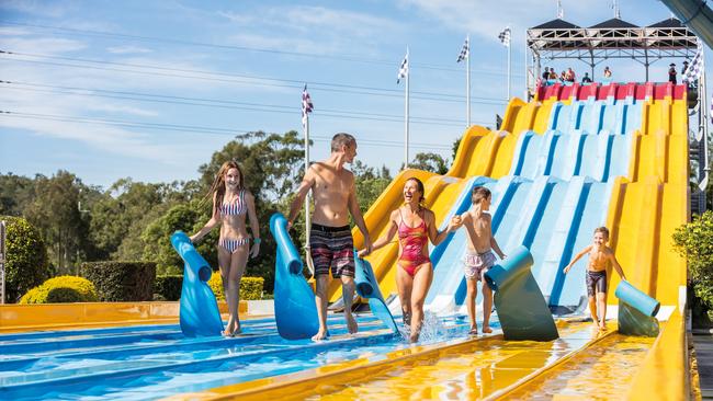 Water slides at Wet n Wild, Gold Coast. The popular theme park has closed for Boxing Day to assess damage as has Dream World, Movie World, Paradise Country and Top Golf. Sea World has been able to stay open