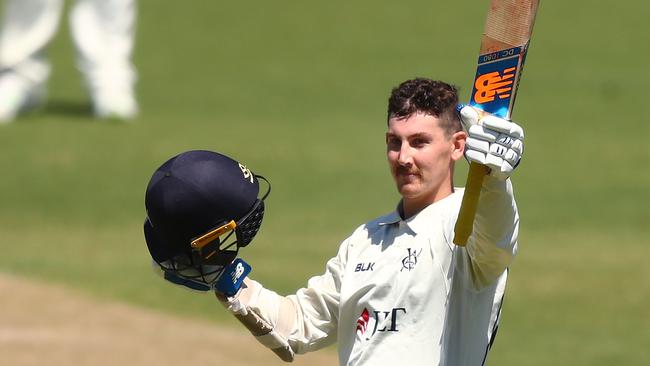 Nic Maddinson celebrates his century against Queensland. Picture: Getty