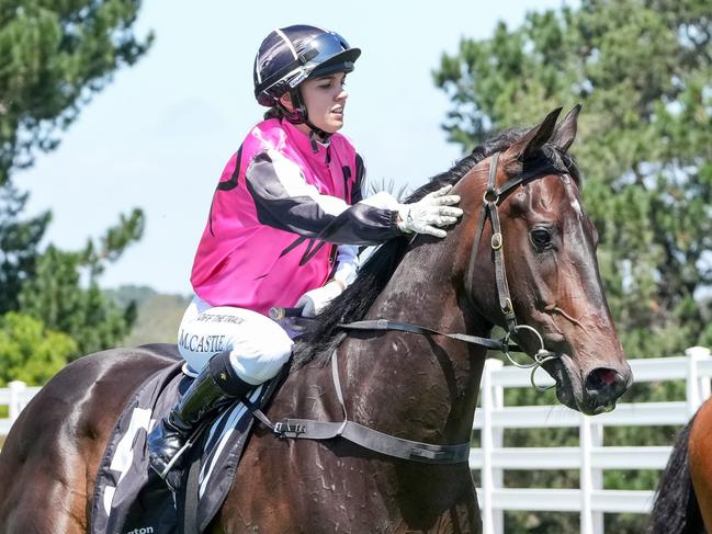 Melea Castle returns to the mounting yard aboard Sponge Bob after winning the Big Event Picnic Table Plate at Mornington Racecourse on January 01, 2025 in Mornington, Australia. (Photo by George Sal/Racing Photos via Getty Images)