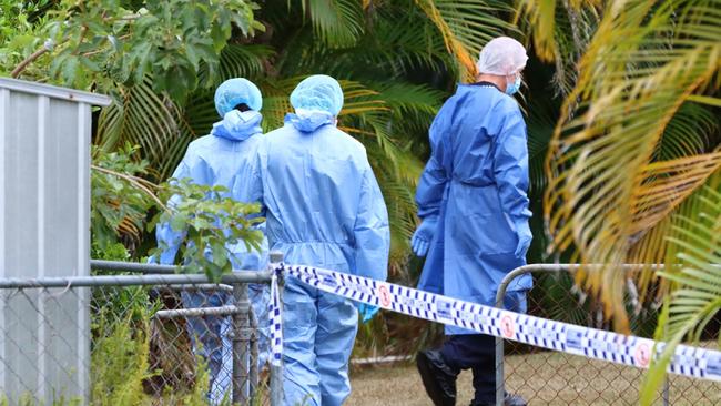 Police investigate an alleged murder at a home in Kallangur. Picture: David Clark