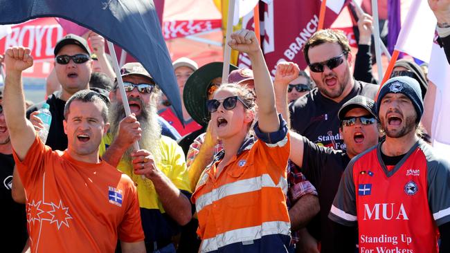 MUA members at the Port of Brisbane. Picture: Darren England