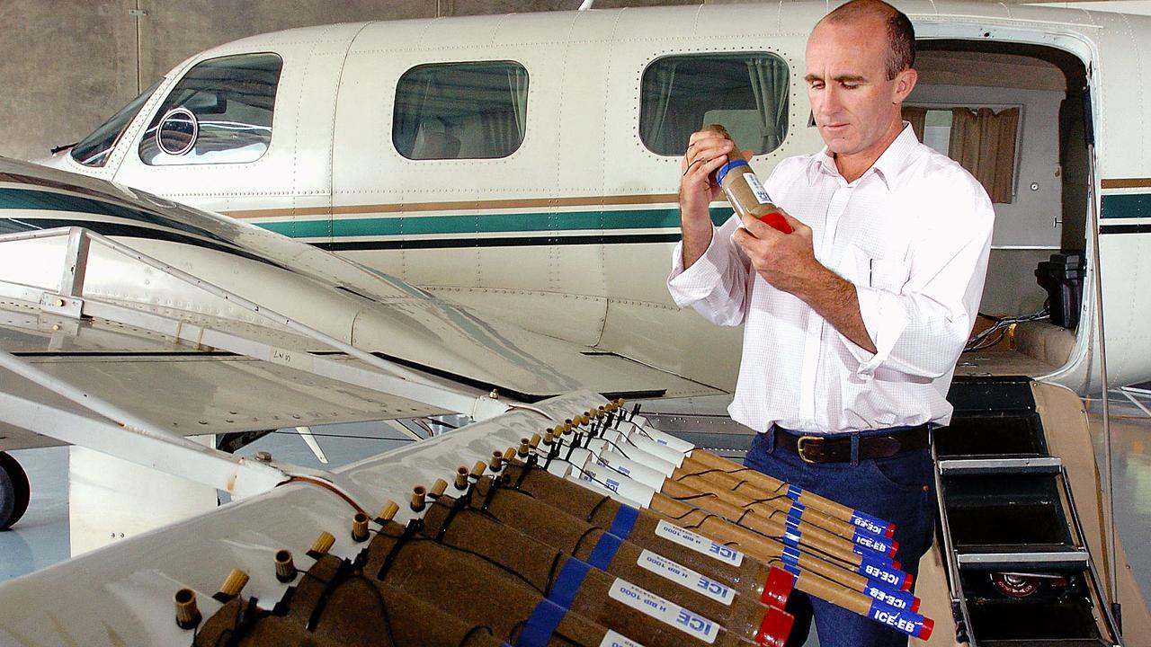 A plane equipped for cloud seeding.