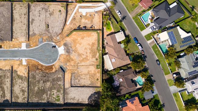 Top down view of housing development in typical Australian suburb; real estate, property investment generic