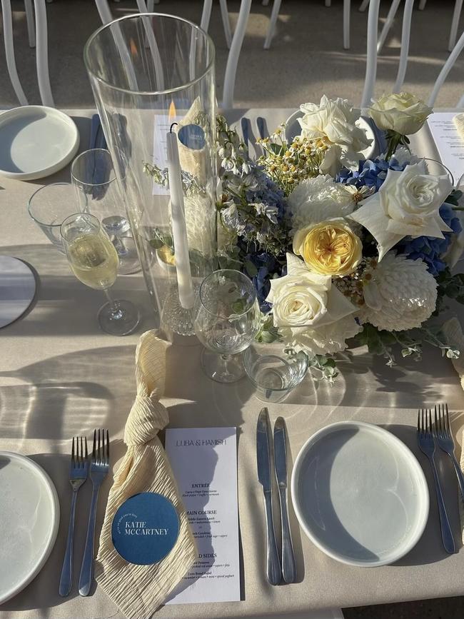 The table at the couple’s reception at Simon Hackett Winery. Picture: Supplied