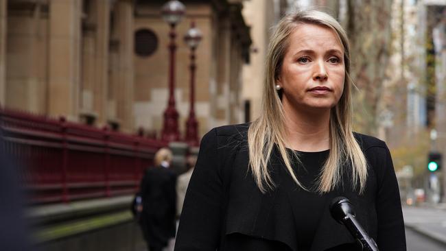 Michel Margalit, lawyer representing AFL players seeking compensation over concussion-related injuries, giving a press conference outside the Supreme Court of Victoria in June Picture: NCA NewsWire / Luis Enrique Ascui