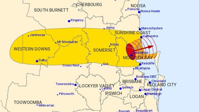 The BoM's 5.12pm storm warning update.